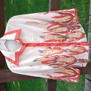 Vintage 1960's Vera Neumann blouse top shirt Corn stalks button front orange